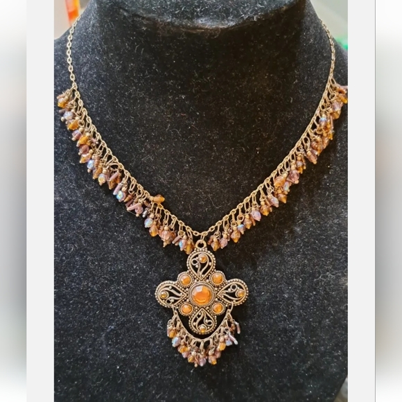 Vintage Bohemian Style Amber W/different Stone Tassle Necklace - Picture 4 of 4